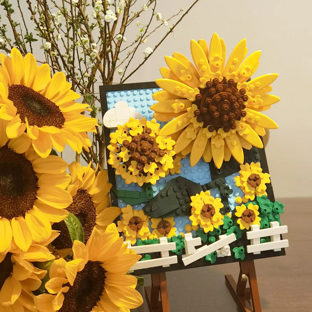 

Creative Expert Ideas sunflower Helianthus Painting Photo Frame 92003 666pcs Moc Bricks Modular Model Building Blocks Santa Toy