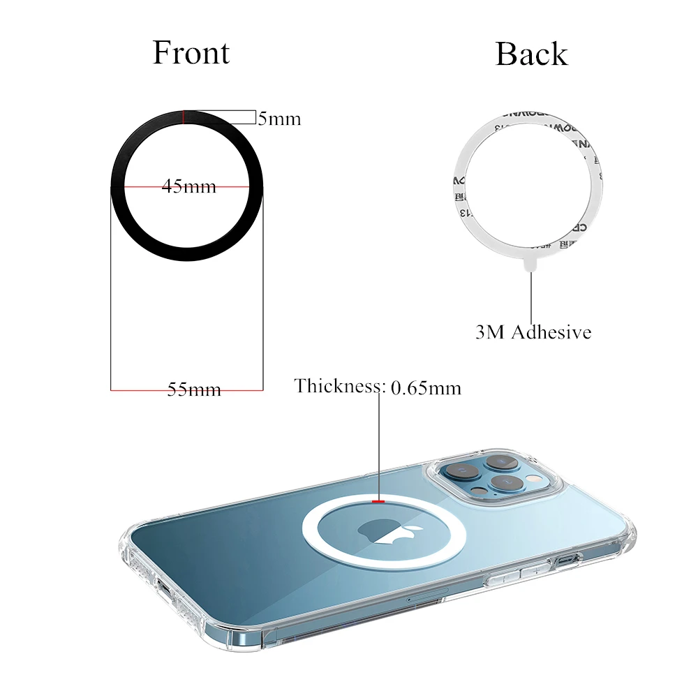 2pcs Magnetic Wireless Charger Ring Sheet For iphone 14 Pro Max 13 Mini 12 Fit Car Mount Holder Charging Metal Plate Sticker