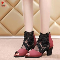 2022 new ladies fashion basic sandals boots sexy cutout mesh lace up boots womens high heels party shoes tacones mujer tghdof