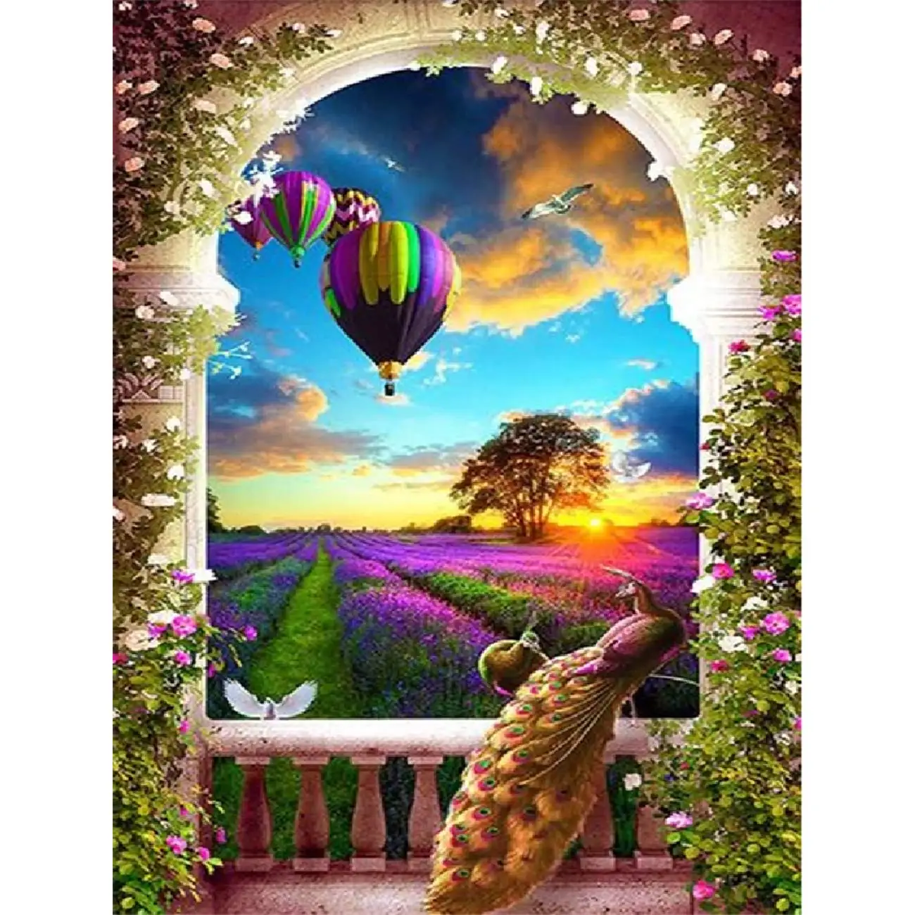 

5D Diamond Painting Peafowl Hot Air Balloon Full Drill by Number Kits, DIY Diamond Set Arts Craft Decorations
