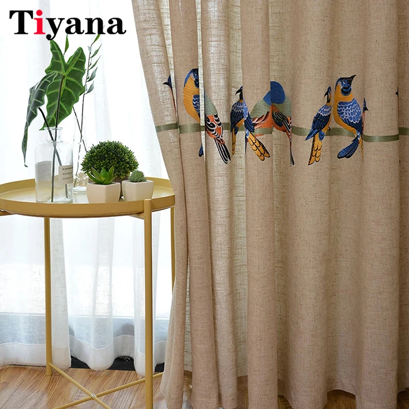 

Pastoral Bird Cotton Linen Embroidered Bedroom Blackout Curtains For Living Room Window Tulle Drapes Balcony Sheer Tulle Curtain