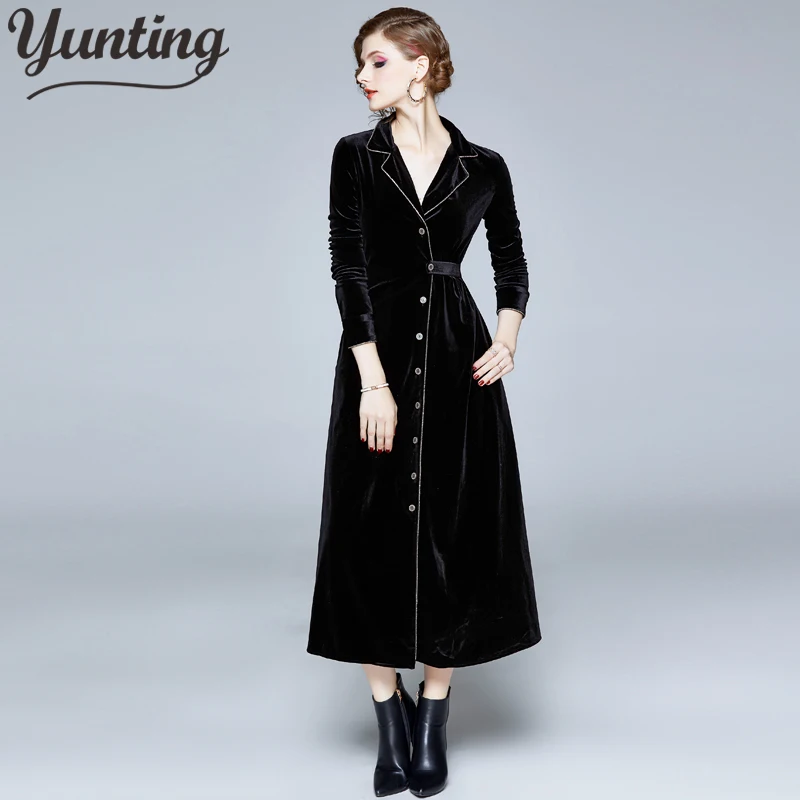 

Женское бархатное платье с длинным рукавом, элегантное винтажное офисное платье миди трапециевидного силуэта, вечерние ень-зима 2022