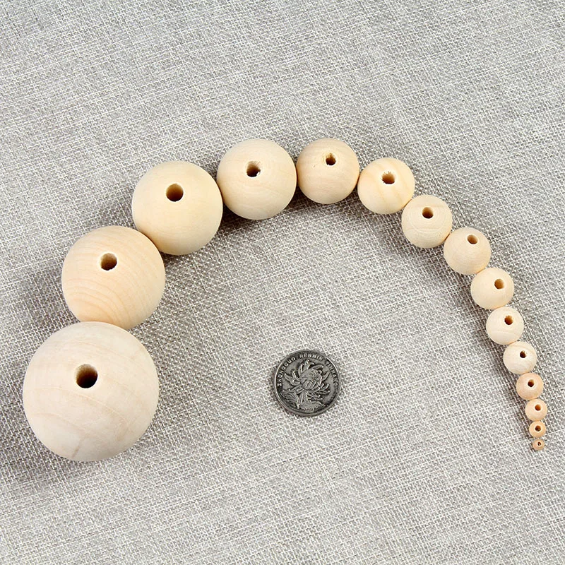 

4-50mm Natural Wooden Beads Lead-free Wood Round Balls For Jewelry Making Diy Children Teething Spacer Wood Crafts