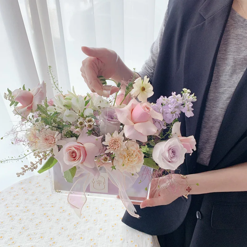 Прозрачная ручная акриловая коробка для цветов 1 шт. Высококачественная