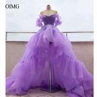 oimg lavender organza high low prom dresses off the shoulder ruffles short front low back graduation party dress evening gown