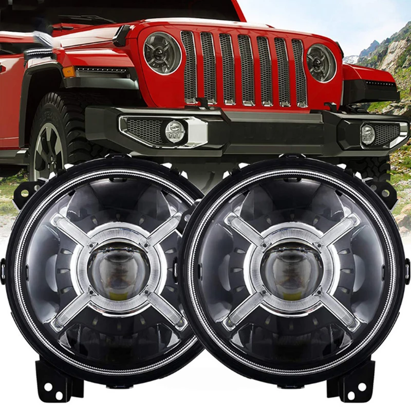 

2pcs 9 inch LED Headlights with Day Time Running Light Low Beam and High Beam bosclear For Jeep Wrangler JL JT 2018 2019 2020