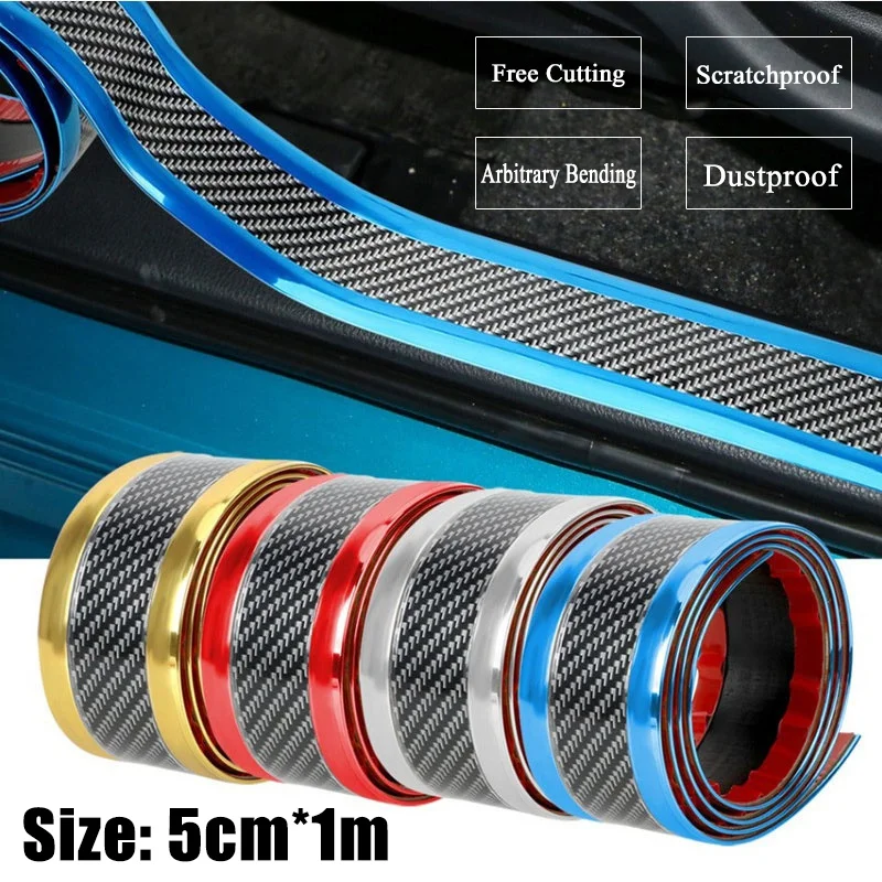 

1M Carbon Fiber Rubber Car Door Sill Sticker Universal Car Bumper Edge Guard Strip Car Styling Trim Strip (Width:5cm)