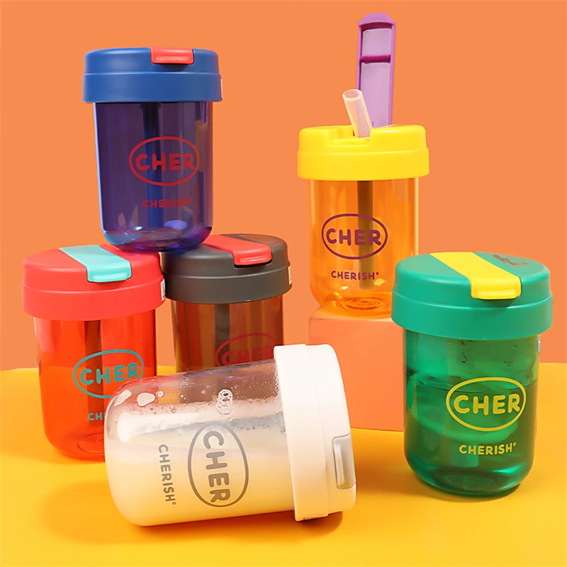 

300 ML Small Water Cup Girls High Value with Straw Cup Cute Net Red Simple Ins Wind Portable Transparent Plastic Cup