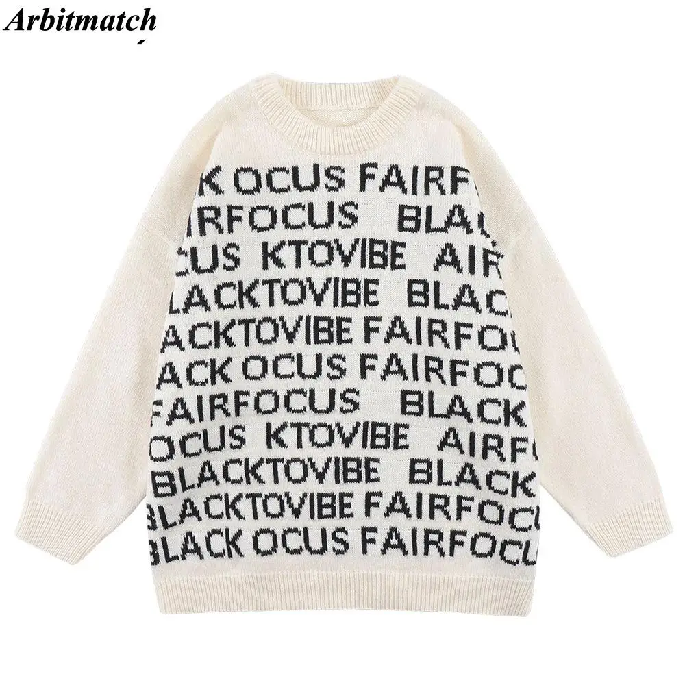 

Men's Pullovers Knitted Streetwear Letters Print 2022 Oversized Harajuku O Neck Knitwear Men Clothing Sueter Masculino Listrado