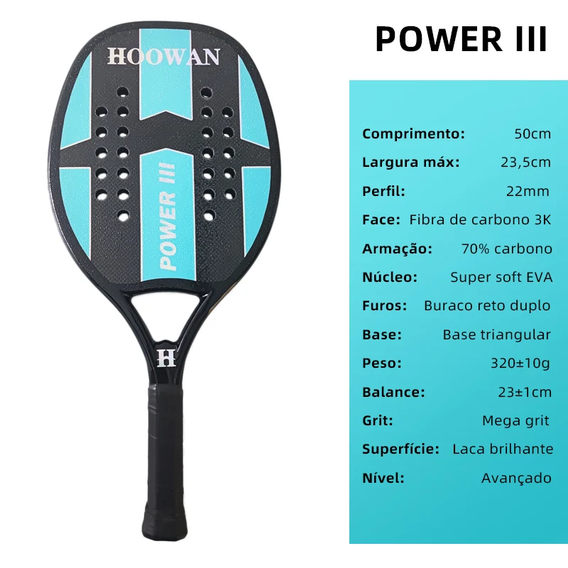 HOOWAN Power 3 пляжная Теннисная ракетка 3K из углеродного волокна мягкая эва мощная