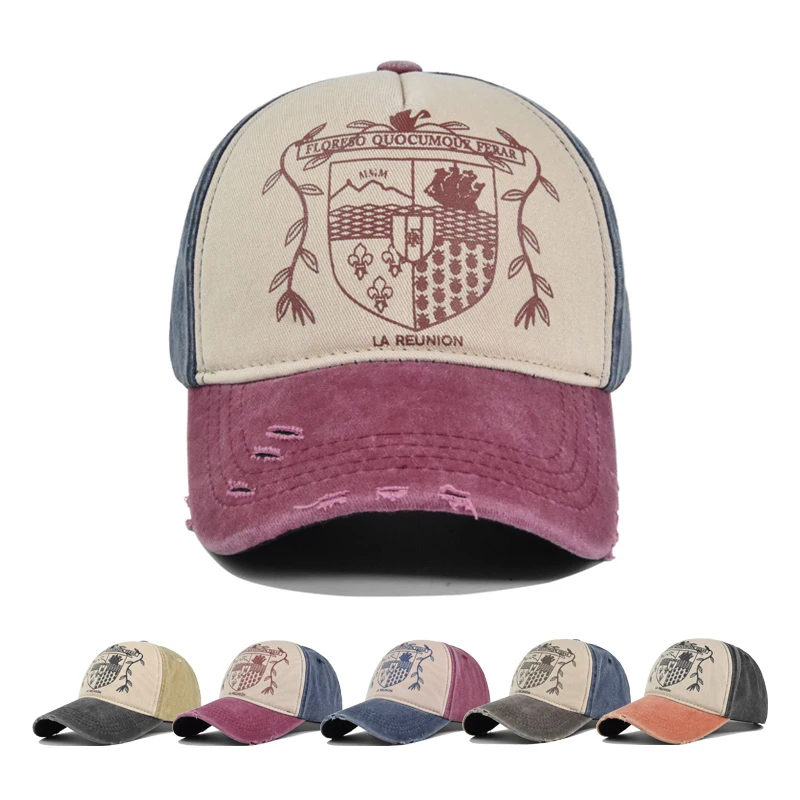 

Baseball Cap Sun hat Retro-style Washed denim baseball cap Color matching la reunion Spring Autumn baseball Hip Hop Fitted Cap