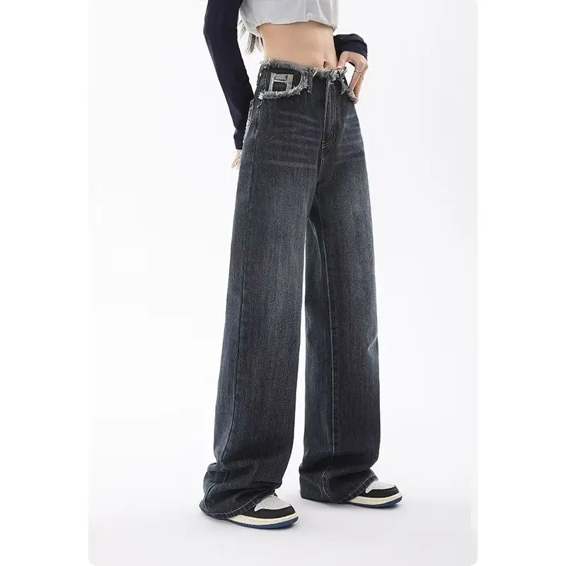 Женские брюки Широкие джинсы с высокой талией мешковатые широкие Прямые Тяжелые