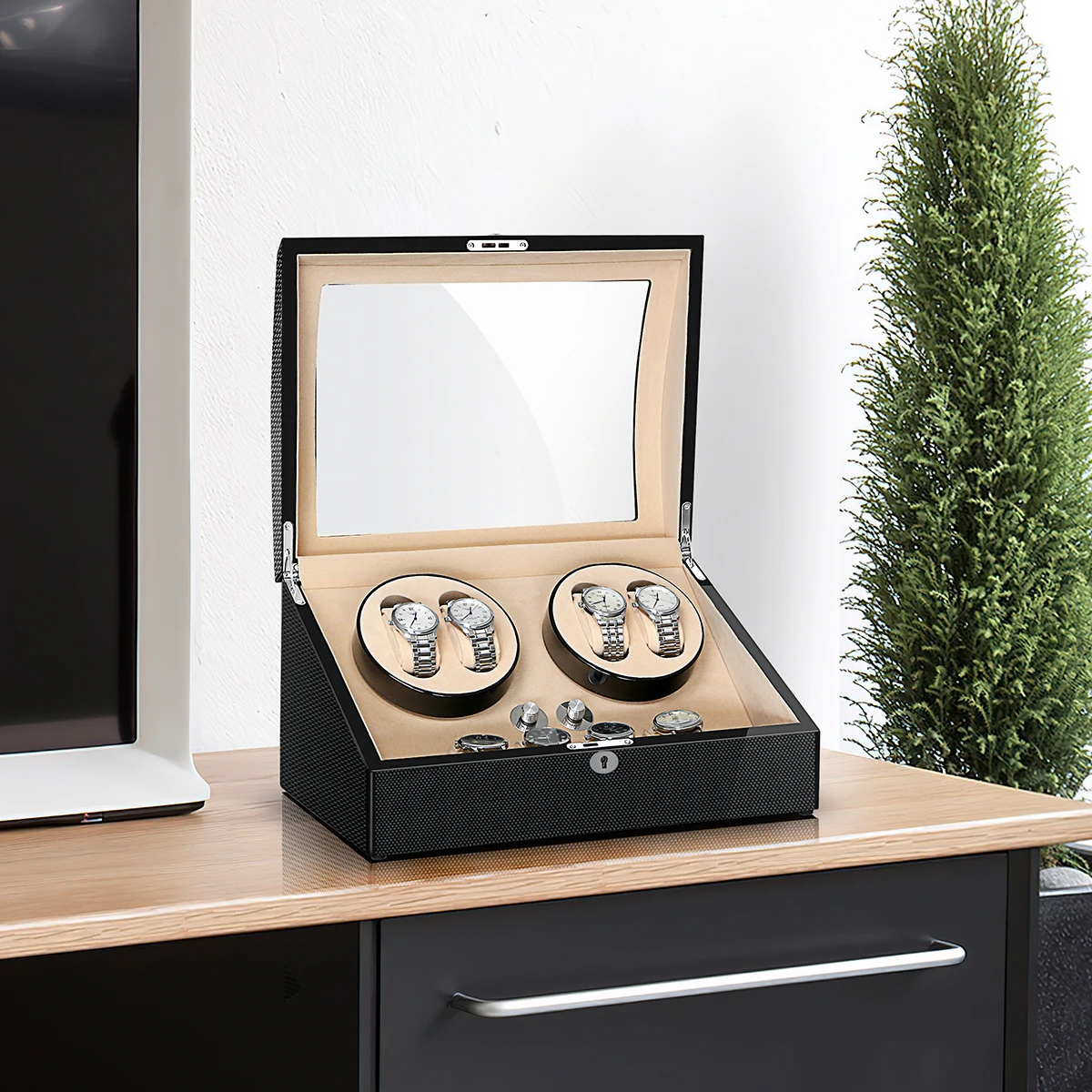 Коробка для хранения намотки часов 4 автоматические часы + 6 витринных чехлов