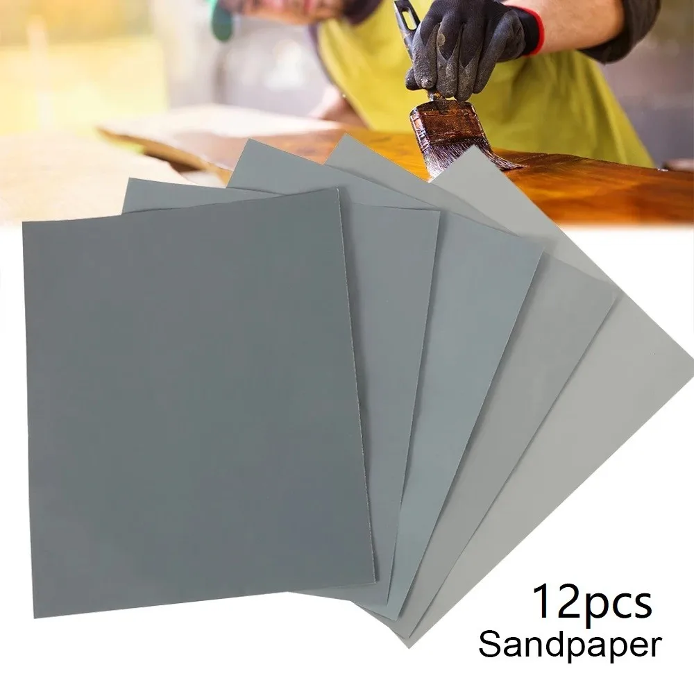 

12Pcs 23x28cm Sandpaper Sheet 1500/2000/2500/3000/4000/5000 Grit Wet Dry Sandpaper Metal Glass Wood Wall Polishing Grinding Tool