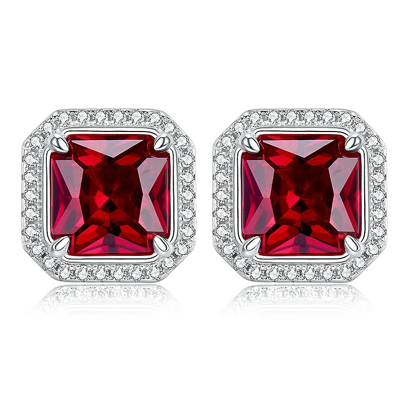 

2023 new 1ct pigeon blood red earrings high carbon diamond vintage style s925 sterling silver 7 * 7 earrings female