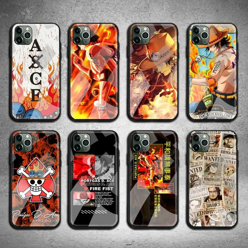 

One Piece Portgas D. Ace Phone Case Tempered Glass For iPhone 13 12 11 Pro Mini XR XS MAX 8 X 7 6S 6 Plus SE 2020 cover