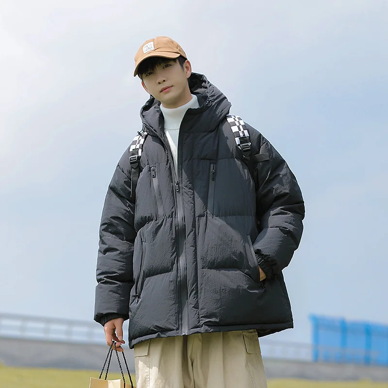 Winter Jacket Men Warm Fashion Casual Beige Black Down Jacket Men Streetwear Loose Thickened Short Coat Men Parker Clothes M-3XL