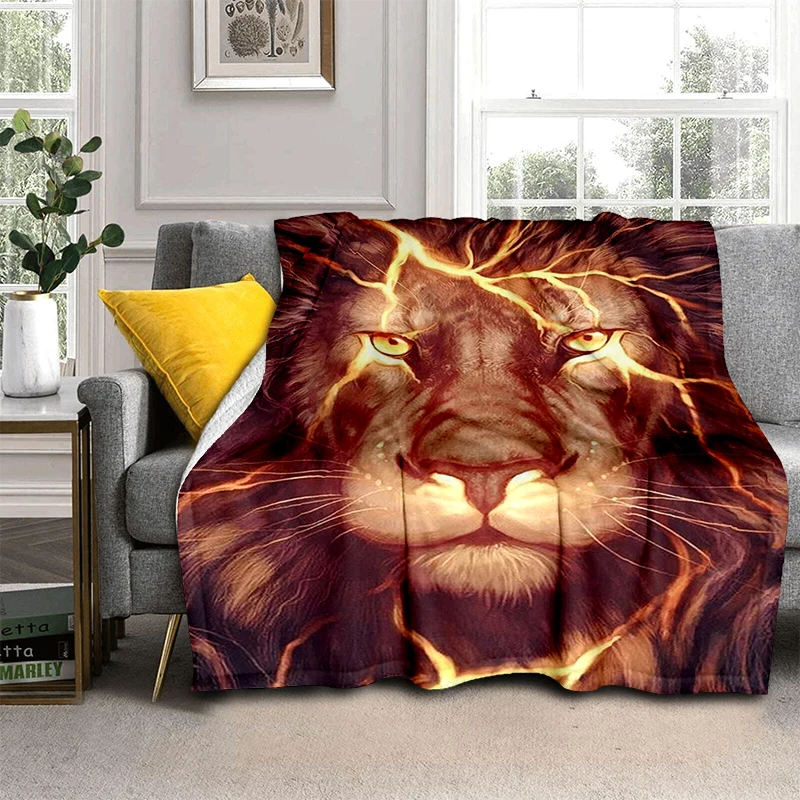 

Wildlife Fierce Lion Throw Blankets, Soft Flannel Fleece Cozy Bed Cover for Teen Boys Bedroom African Animal Blanket Microfiber