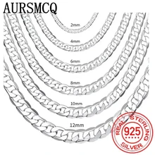AURSMCQ Mens 925 Sterling Silver Italian Cuban Curb Chain Necklaces For Men Women Solid Silver Figaro Chain Layering Necklace