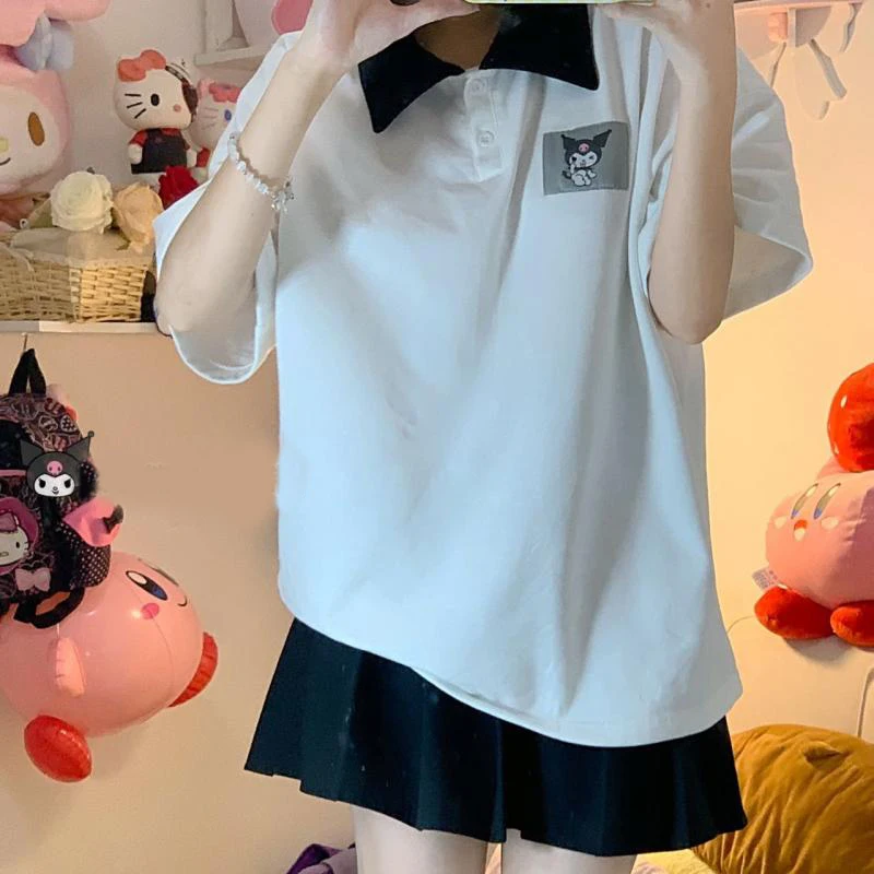 

Kawaii аниме Kuromi графический принт летний воротник поло Женский наряд для путешествий Подарок на день рождения