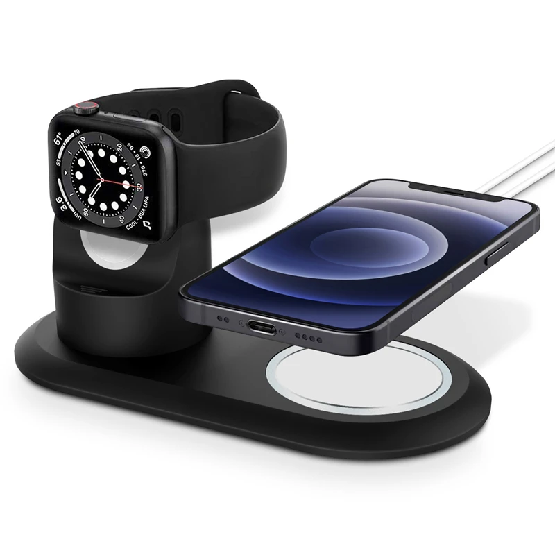 

Силиконовая подставка-держатель для зарядного устройства для iPhone 12, 13, 14, док-станция для Apple Watch серии 8, 7, 6, 5, 4, 3, 2, 1, 44/42, 40/38, 45/41