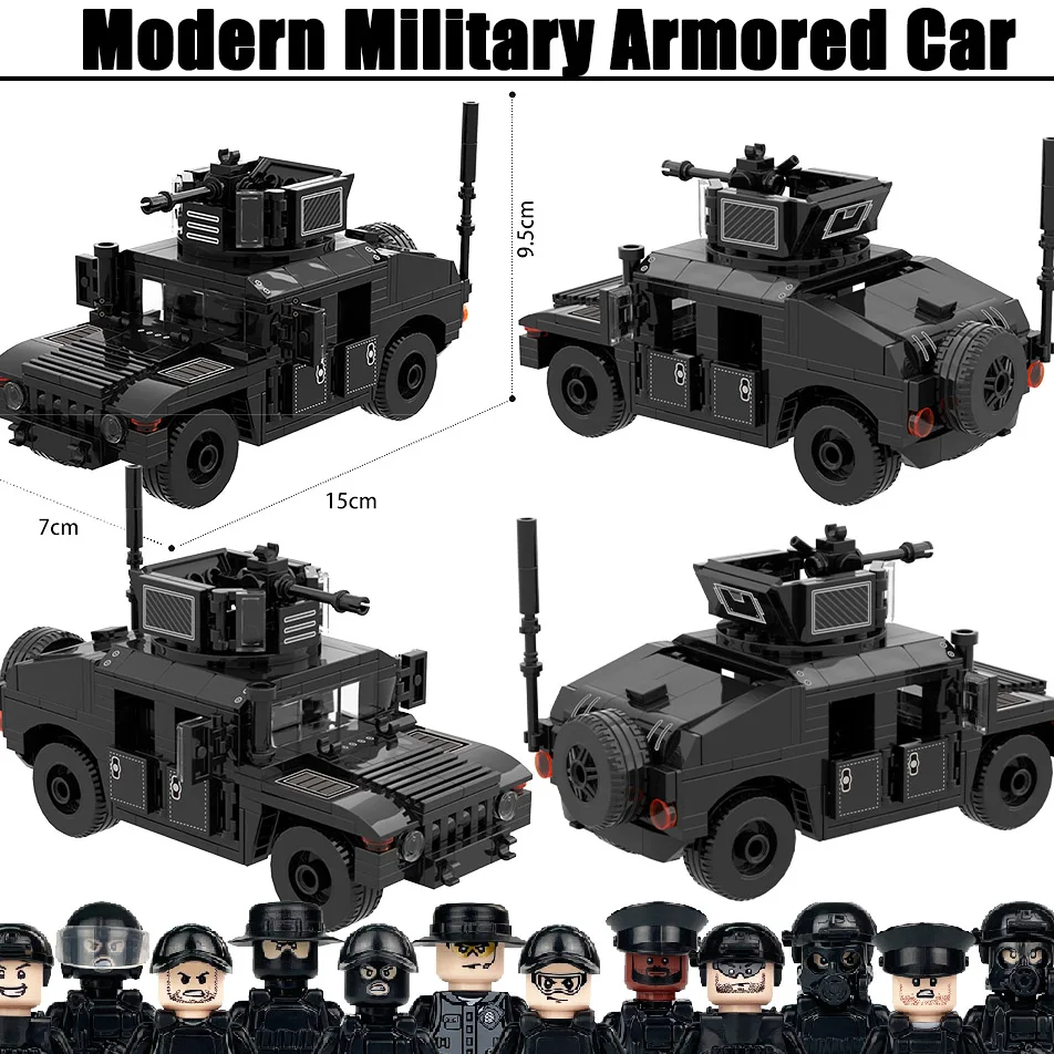 

MOC Modern Military Armored Car Building Blocks City SWAT Police Soldiers Troops Figures Weapons Gun Bricks Toys Boys Gift