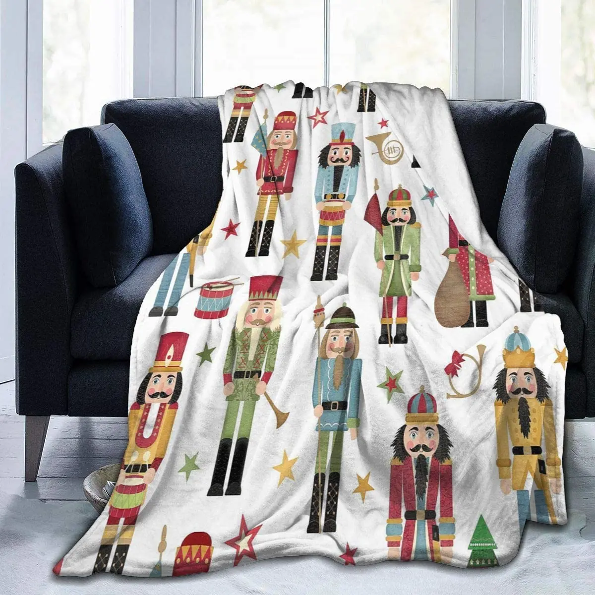 Blanket Nutcracker Christmas Tree Star Throw Blanket Ultra Soft Velvet Blanket Lightweight Bed Blanket Quilt Durable Home Decor