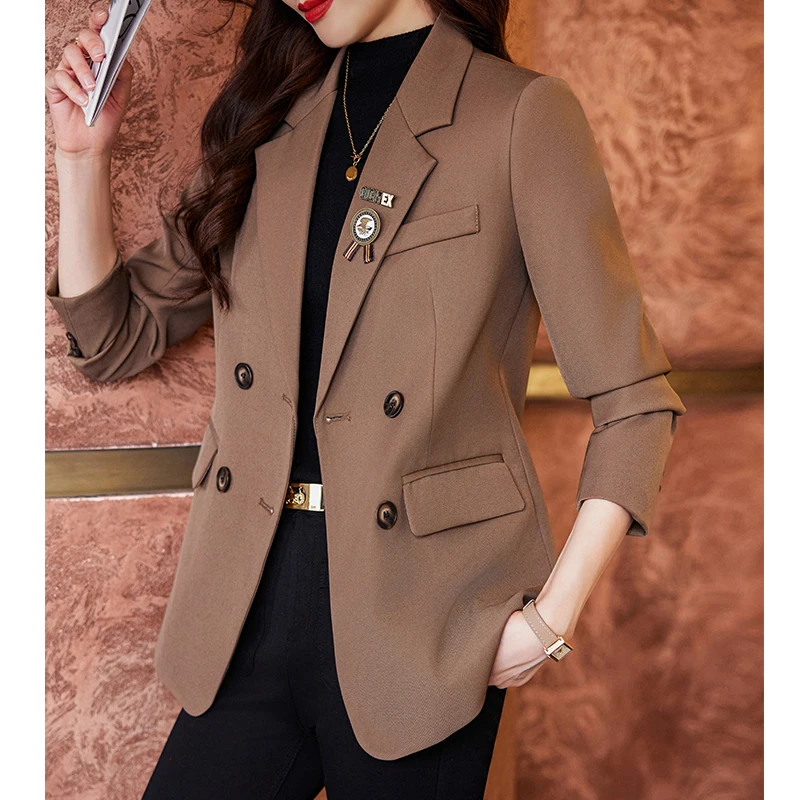 

Solid Women's Suits Office Lady Blazers Fall Coats Winter Long Sleeve Slim Fit Clothing Pockets Notched Korean YCMYUNYAN