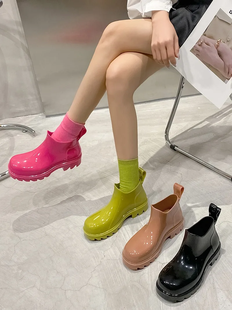 

Водонепроницаемые и Нескользящие резиновые сапоги, короткие сапоги на толстой подошве, новинка 2022, резиновые сапоги для мужчин и женщин, па...