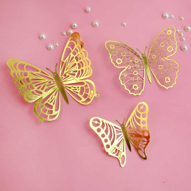 

12 шт. Золотая 3D бабочка, свадебный торт, Топпер, золотой картон, фотография для ребенка, день рождения, фотография