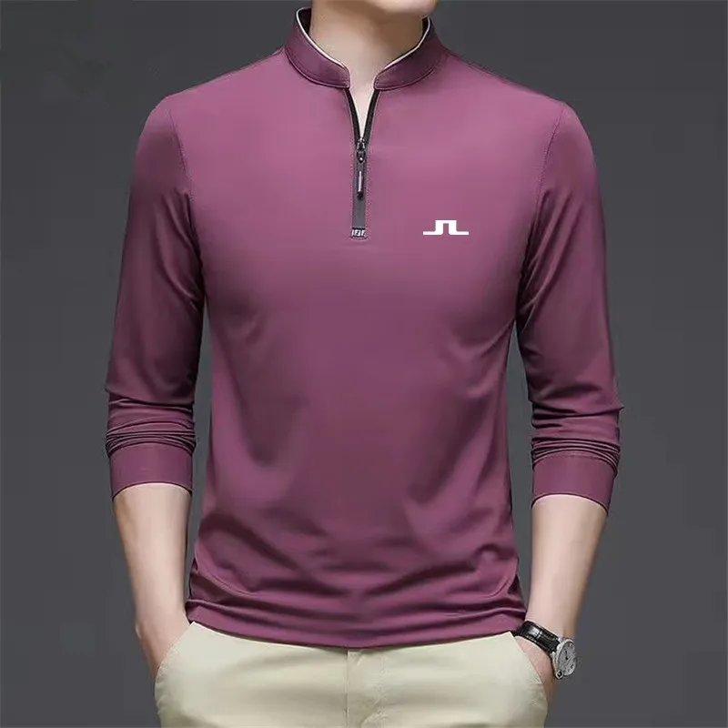 

High Quality Spring Summer Autumn Long Sleeve Men Golf Wear T-shirt Sports Shirt Man Stand Collar Business Polo Shirt Quick-dry