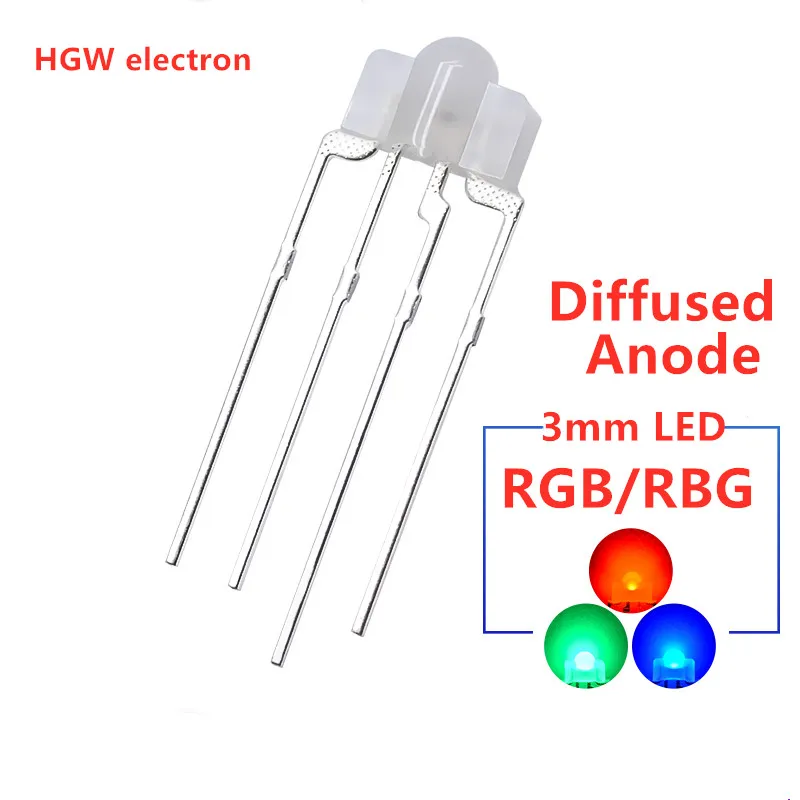 25PCS 3mm RGB led diffused 4-PIN multicolor dip 2.6*3.5*6.5mm common anode full color light diode For Keyboard F3 RBG 4pin