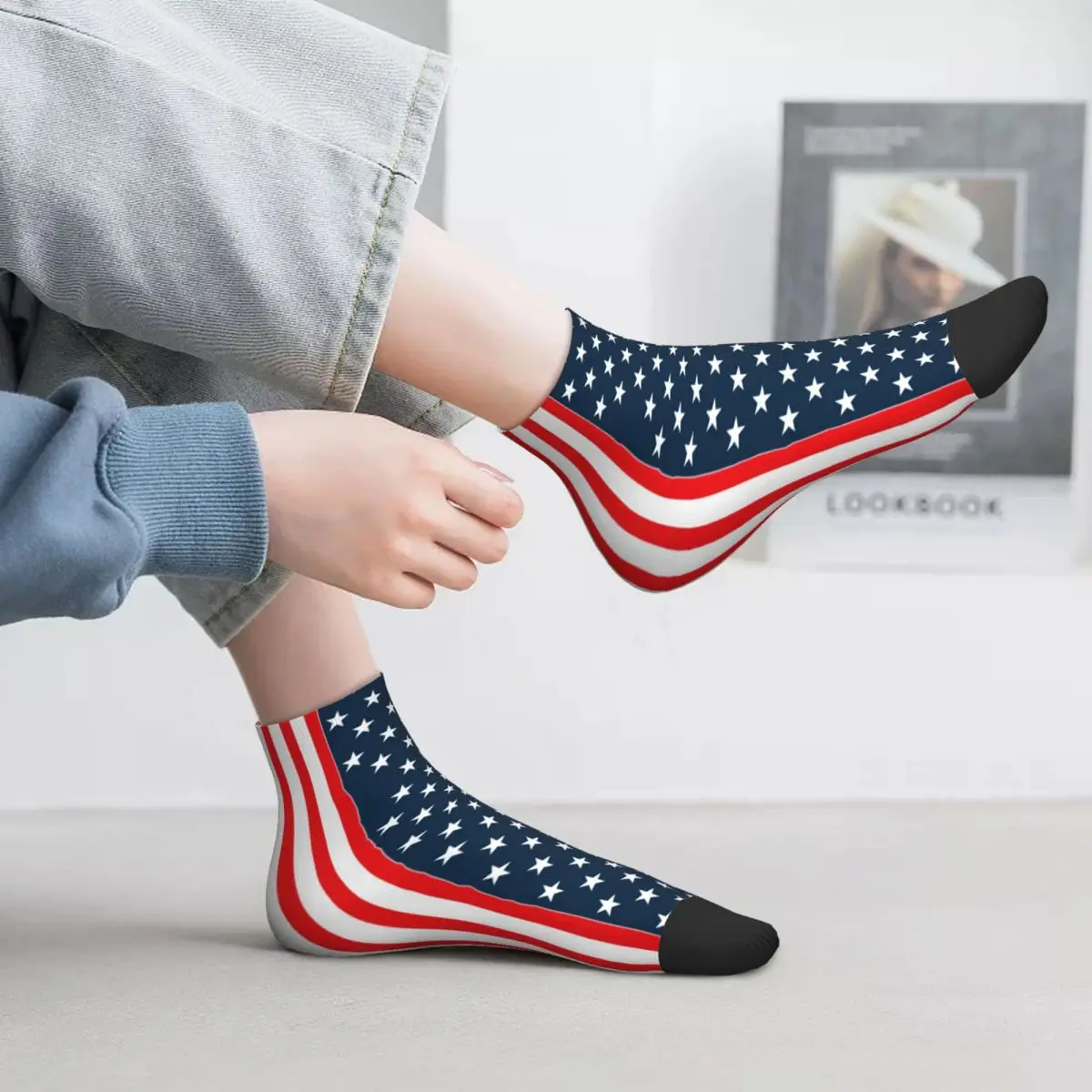 

Two Tone Stripped Socks American Flag Stars and Stripes Quality Trekking Short Tubes Large Chemical Fiber Child Pretty Socks