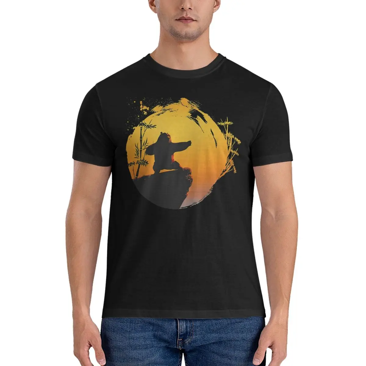 Мужская футболка с коротким рукавом круглым вырезом и принтом заката