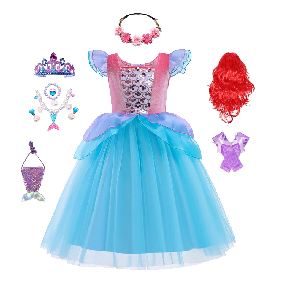 

Fantasia Girls Little Mermaid Costume Ariel Princess Party Dress Elegant Girl Halloween Masquerade Ball Gown Sequin Dress