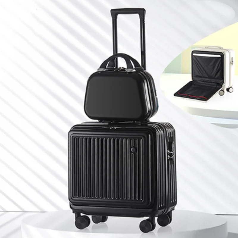 Solid Color Niche Design Front Opening Trolley Universal Wheel 18 Inch Small Boarding Box Travel Luggage Password Case