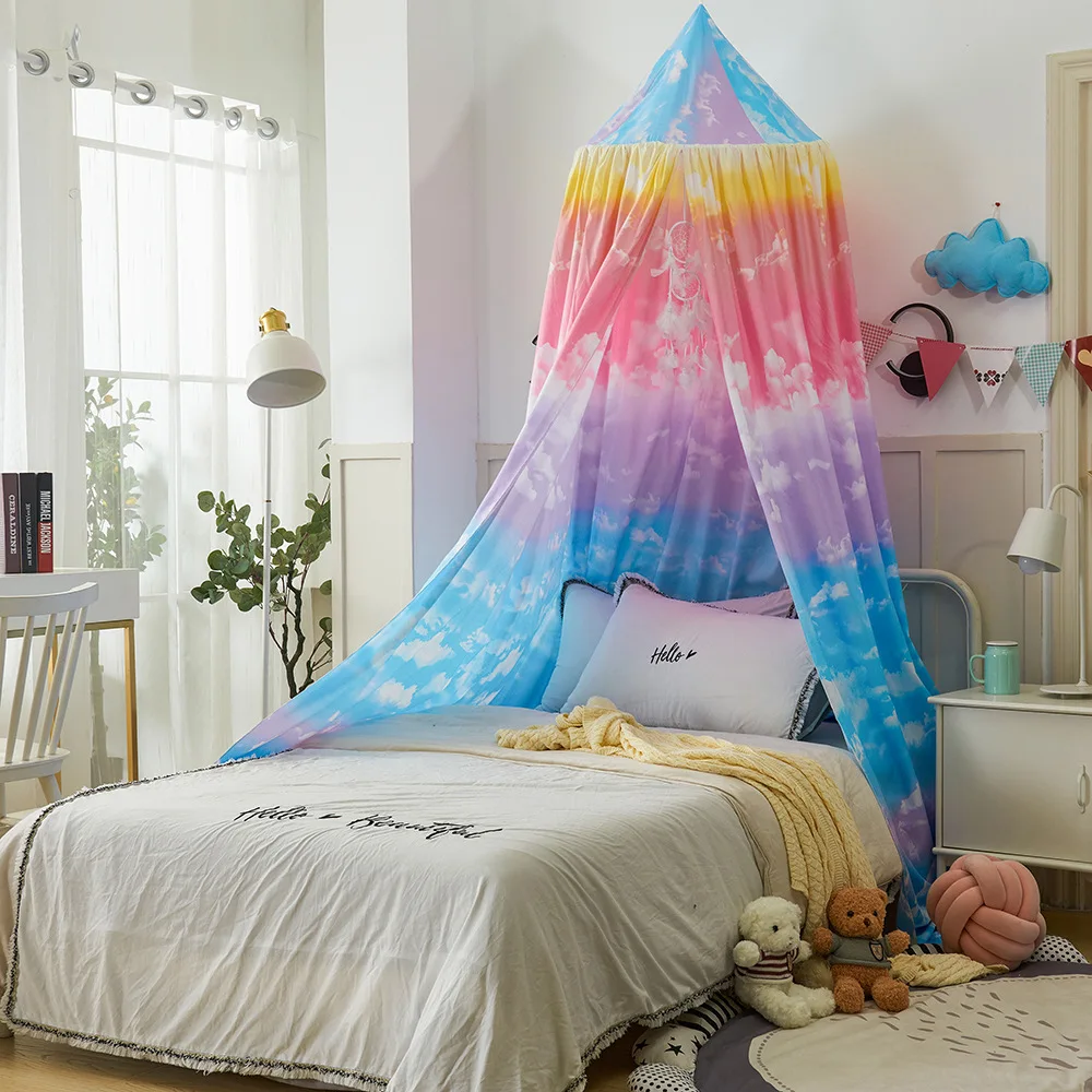 2022 New Printing Rainbow Children's Bed Mantle Home Dome Shading Wind Shielding Free Punching Installation Bedside Tent