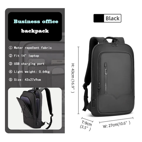 Модный мужской рюкзак HcanKcan, тонкая сумка для ноутбука 14 дюймов, деловая многофункциональная Водонепроницаемая школьная Повседневная дорожная черная сумка унисекс