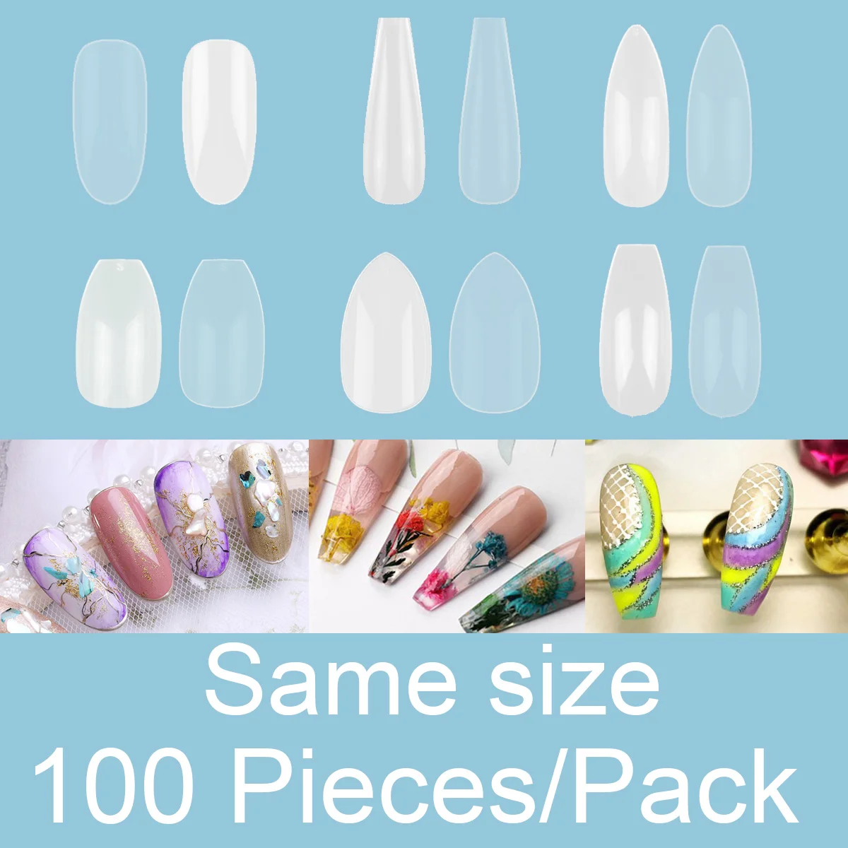 

100 Pieces Certain Size Specific Size Single Size Coffin Ballerina Oval Almond False Nail Tips Restore Fake Nail Nail Accessory