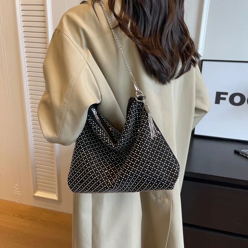 

Новая трендовая модная классическая Вместительная женская сумка-тоут со стразами, простая повседневная Универсальная женская сумка через ...