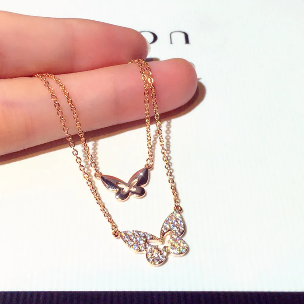 

South Korea New 18K Gold Plated Necklace Super Flash Set Zircon Butterfly Elegant Clavicle Chain Short Necklace Jewelry Gift