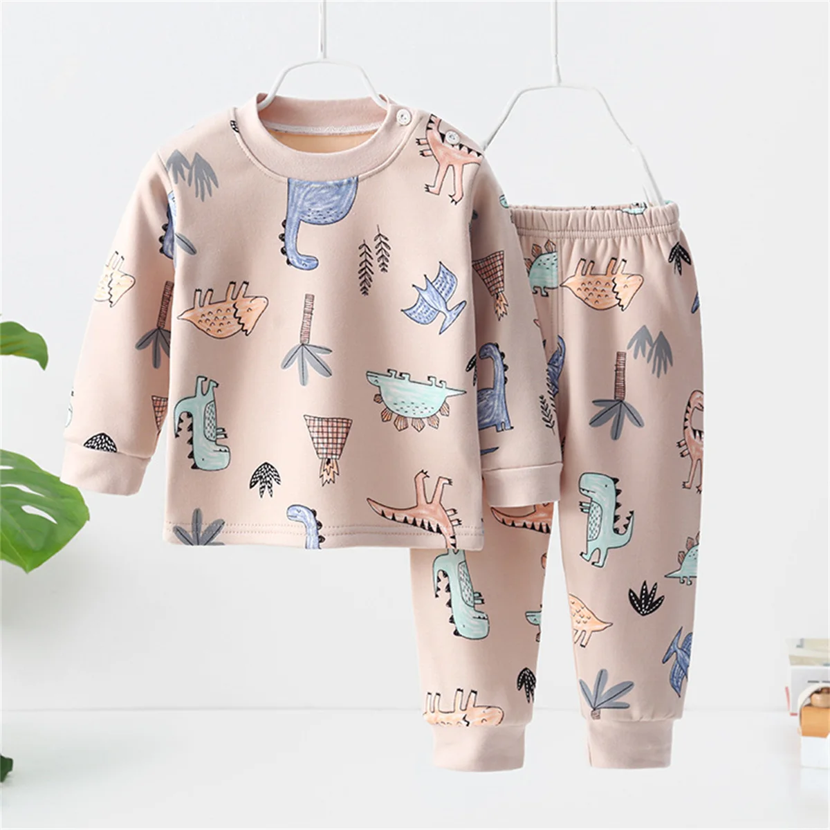 

hibobi Toddler Dinosaur Printed T-shirt & Pants Pajamas Sweater And Pants 2pcs Autumn Leisure Suit