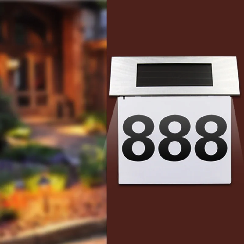 Stainless Steel Solar Powered LED Doorplate Light Outdoor House Door Number Wall Plaque Light For Home Lamp