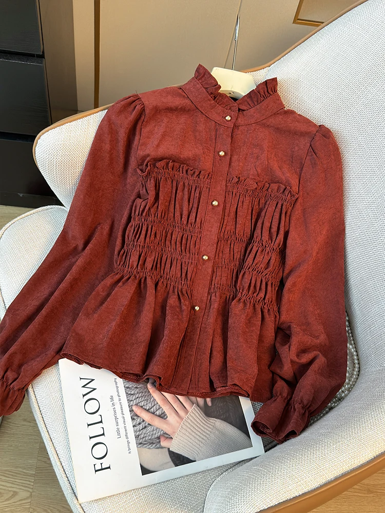 Matakawa Bloues однотонные весенне-осенние милые корейские модные женские рубашки с