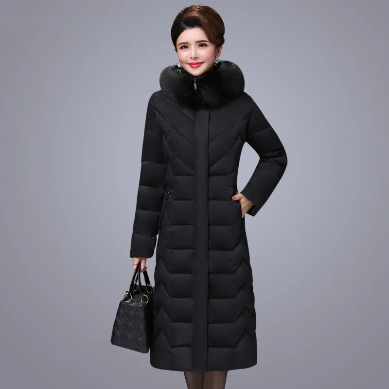 

Зимняя женская длинная парка с капюшоном из искусственного лисьего меха