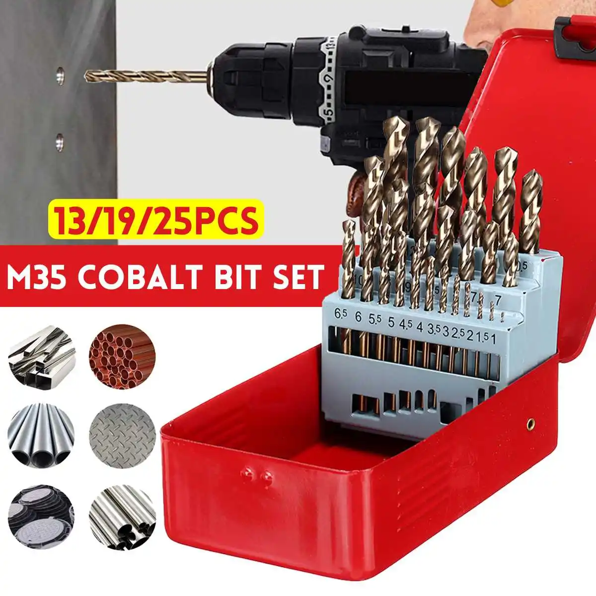 

13/19/25 Pcs M35 Cobalt Drill Bit Set HSS-Co Jobber Length Twist Drill Bits With Metal Case For Stainless Steel Wood