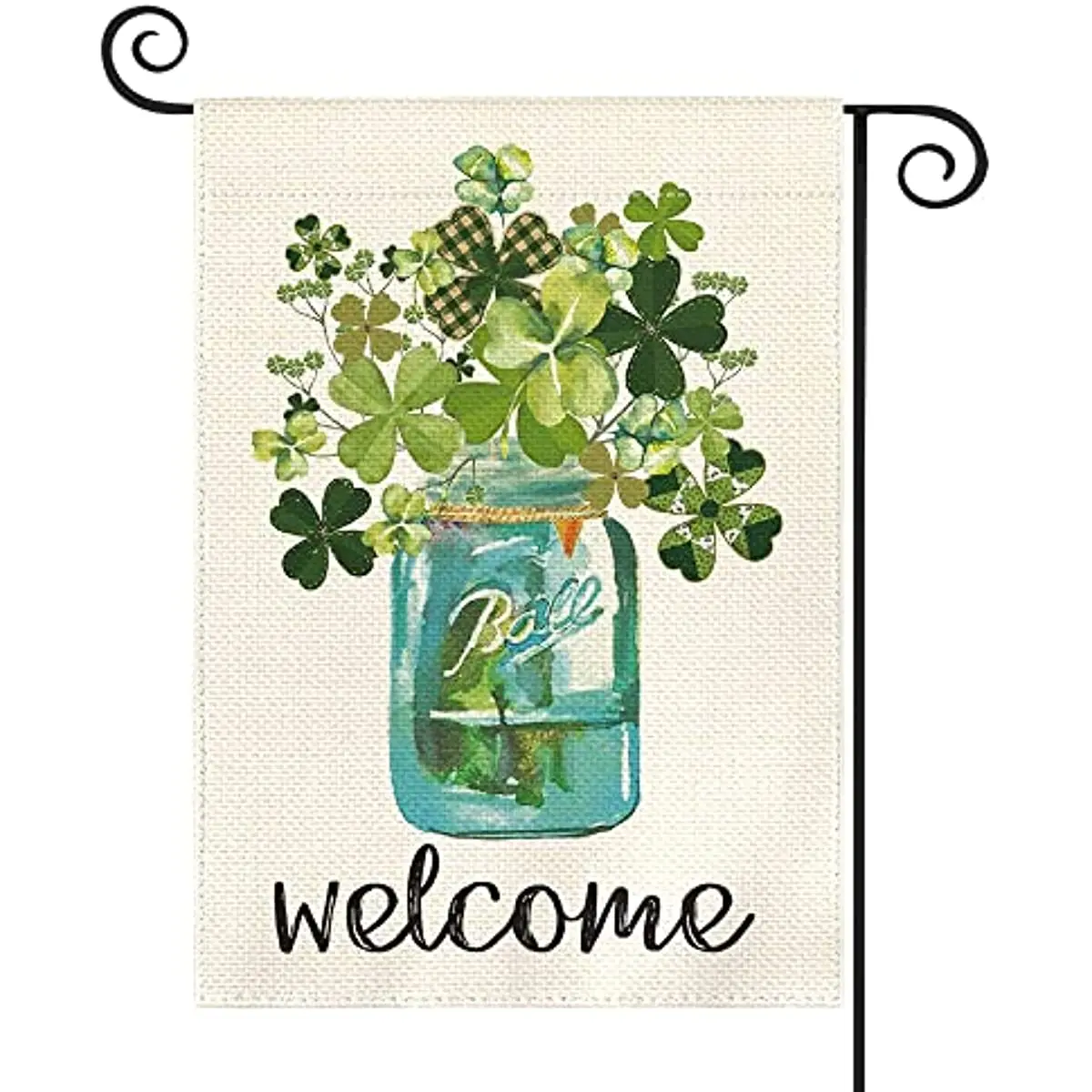 

Watercolor Welcome Lucky Clover St Patricks Day Garden Flag Double Side Shamrock Jar Yard Outdoor Flag 12x18 Inch Holiday Decor