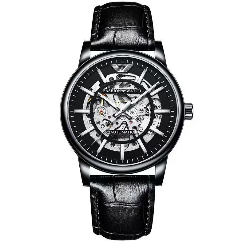 

Мужские часы 2023, модные новые черные часы Warrior, автоматические механические часы с отверстием, светящиеся водонепроницаемые