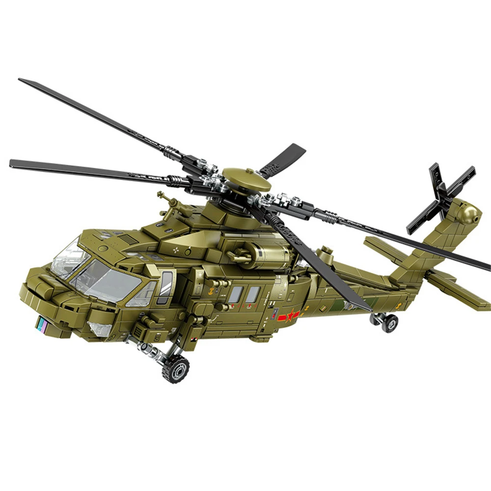 

Military Aircraft Z-20 Fighter Jets Helicopter Building Blocks Armed Soldiers Airplane Model Bricks Kids Toys For Children Gifts