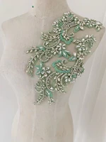 1 pair mint green elegant rhinestone bead applique crystal bodice flowers patch for couturedress handcraftwedding decor